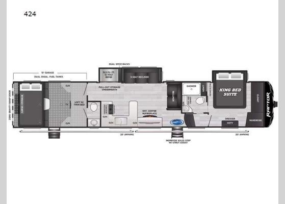 Floorplan - 2025 Raptor 424 Toy Hauler Fifth Wheel