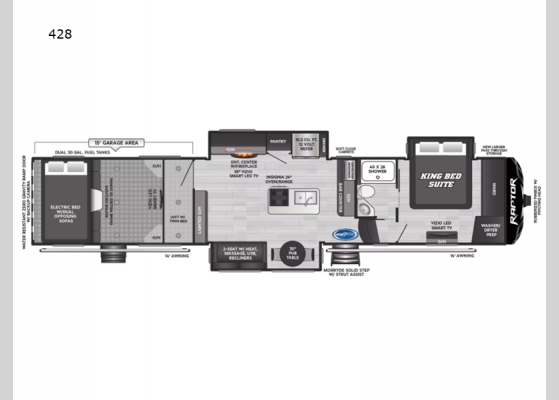 Floorplan - 2025 Raptor 428 Toy Hauler Fifth Wheel