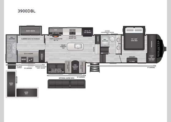 Floorplan - 2024 Sprinter Limited 3900DBL Fifth Wheel