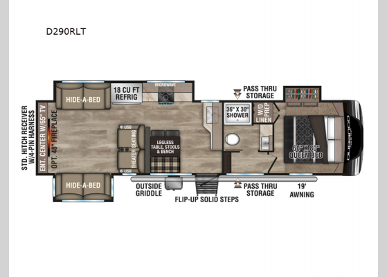 Floorplan - 2025 Durango Half-Ton D290RLT Fifth Wheel