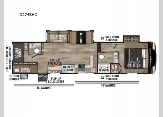 Floorplan - 2025 Durango Half-Ton D274BHD Fifth Wheel