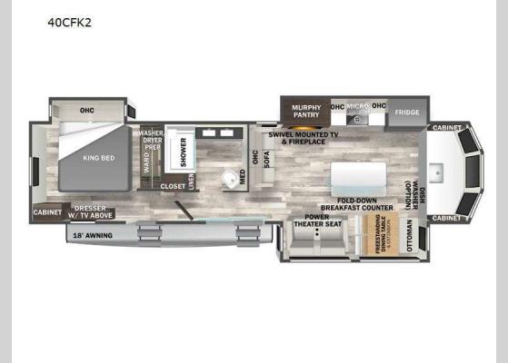 Floorplan - 2025 Cedar Creek Cottage 40CFK2 Destination Trailer