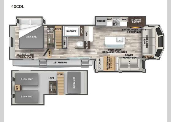 Floorplan - 2025 Cedar Creek Cottage 40CDL Destination Trailer