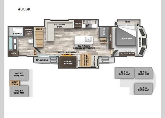 Floorplan - 2025 Cedar Creek Cottage 40CBK Destination Trailer