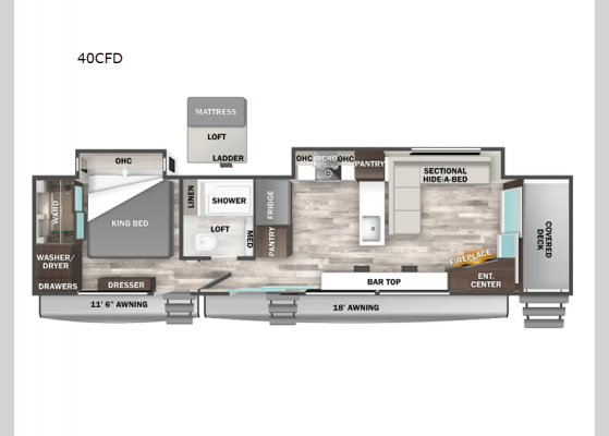 Floorplan - 2025 Cedar Creek Cottage 40CFD Destination Trailer