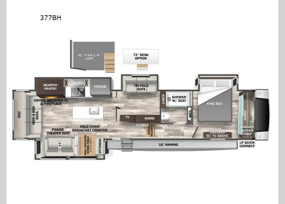 Floorplan - 2025 Cedar Creek 377BH Fifth Wheel