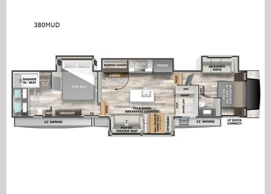 Floorplan - 2025 Cedar Creek 380MUD Fifth Wheel