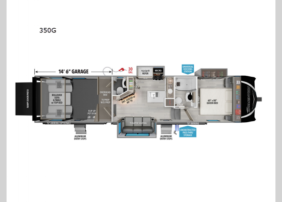 Floorplan - 2025 Momentum G-Class 350G Toy Hauler Fifth Wheel