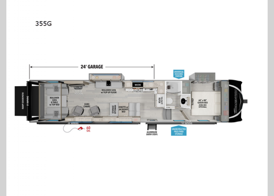 Floorplan - 2025 Momentum G-Class 355G Toy Hauler Fifth Wheel