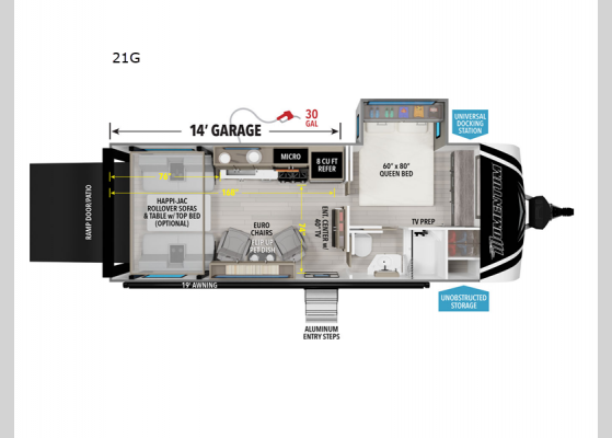 Floorplan - 2025 Momentum G-Class 21G Toy Hauler Travel Trailer