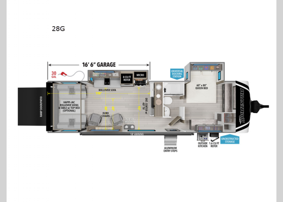 Floorplan - 2025 Momentum G-Class 28G Toy Hauler Travel Trailer