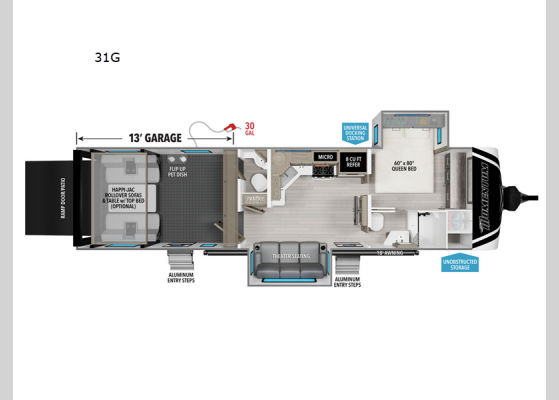 Floorplan - 2025 Momentum G-Class 31G Toy Hauler Travel Trailer