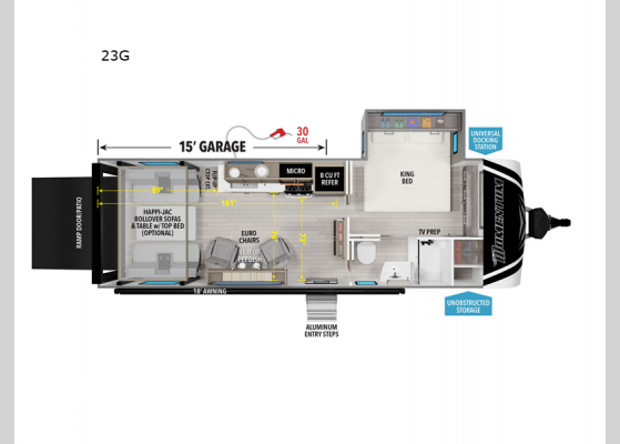 Floorplan - 2025 Momentum G-Class 23G Toy Hauler Travel Trailer