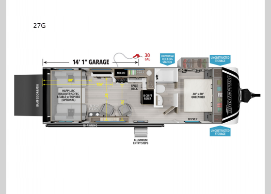 Floorplan - 2025 Momentum G-Class 27G Toy Hauler Travel Trailer