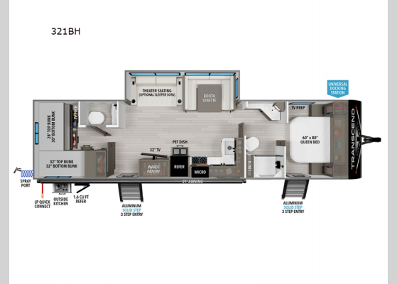 Floorplan - 2025 Transcend Xplor 321BH Travel Trailer