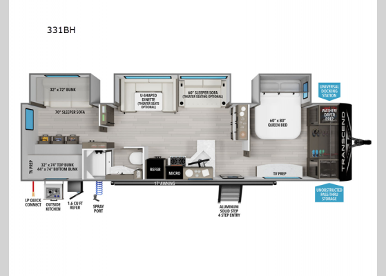 Floorplan - 2025 Transcend Xplor 331BH Travel Trailer