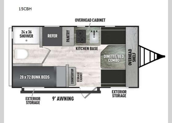 Floorplan - 2025 Clipper Cadet 15CBH Travel Trailer