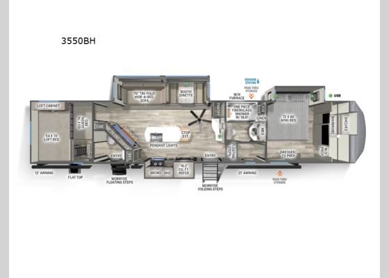 Floorplan - 2026 Sandpiper 3550BH Fifth Wheel