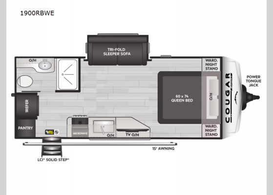 Floorplan - 2025 Cougar Sport 1900RBWE Travel Trailer