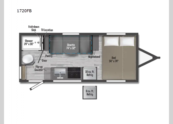 Floorplan - 2024 Micro Minnie 1720FB Travel Trailer