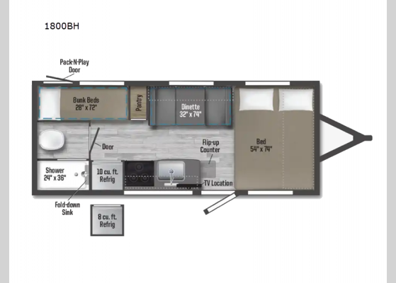 Floorplan - 2024 Micro Minnie 1800BH Travel Trailer