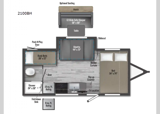 Floorplan - 2024 Micro Minnie 2100BH Travel Trailer