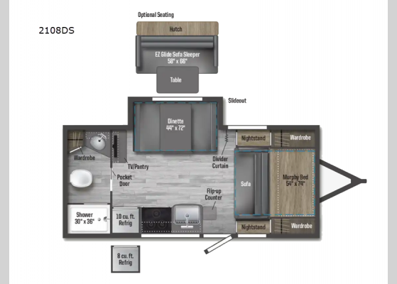 Floorplan - 2024 Micro Minnie 2108DS Travel Trailer