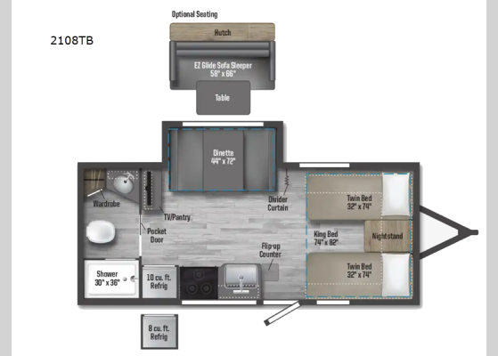 Floorplan - 2024 Micro Minnie 2108TB Travel Trailer