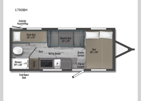 Floorplan - 2025 Micro Minnie 1700BH Travel Trailer