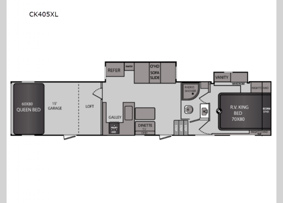 Floorplan - 2024 Sandsport CK405XL Toy Hauler Fifth Wheel