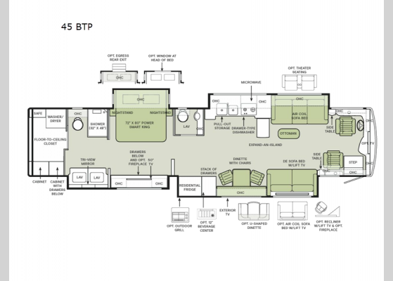 Floorplan - 2025 Bob Tiffin Limited Edition Bus 45 BTP Motor Home Class A - Diesel