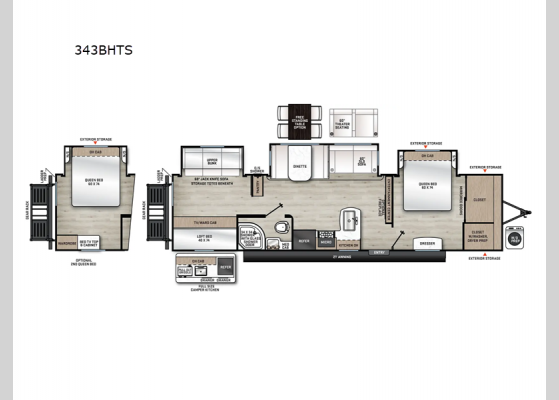 Floorplan - 2025 Catalina Legacy Edition 343BHTS Travel Trailer