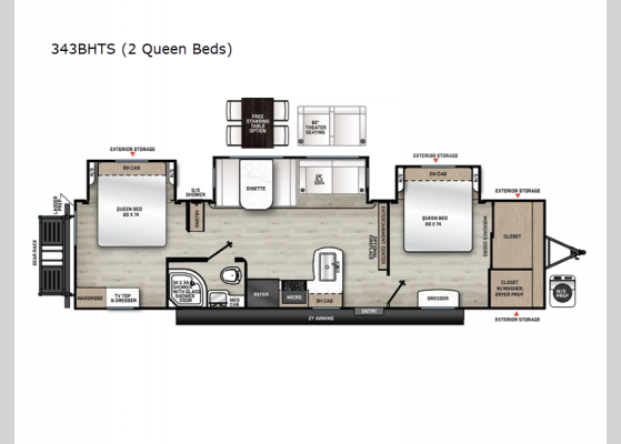 Floorplan - 2025 Catalina Legacy Edition 343BHTS 2 Queen Beds Travel Trailer