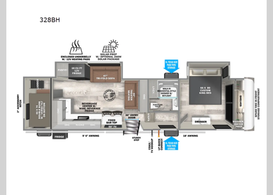 Floorplan - 2026 Wildwood Heritage Glen 328BH Fifth Wheel