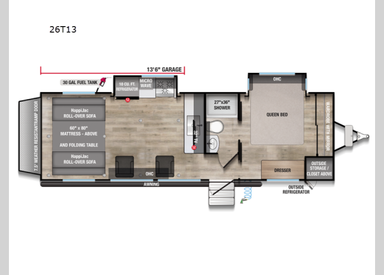Floorplan - 2026 Valor All-Access 26T13 Toy Hauler Travel Trailer