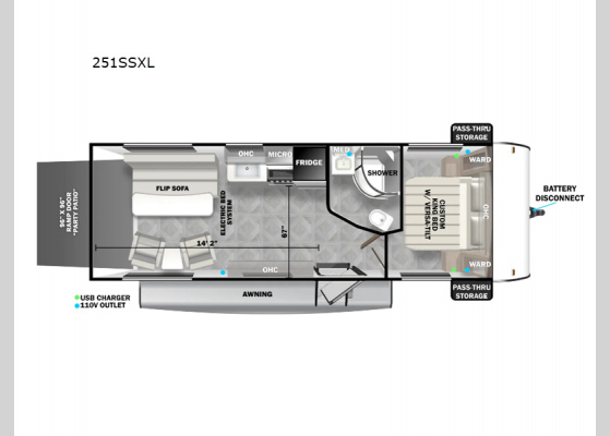 Floorplan - 2025 Wildwood X-Lite 251SSXL Toy Hauler Travel Trailer