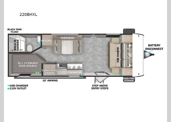 Floorplan - 2025 Wildwood X-Lite 220BHXL Travel Trailer