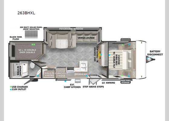 Floorplan - 2025 Wildwood X-Lite 263BHXL Travel Trailer