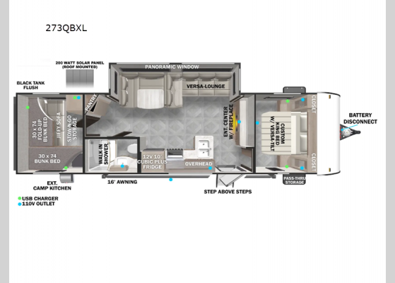 Floorplan - 2025 Wildwood X-Lite 273QBXL Travel Trailer