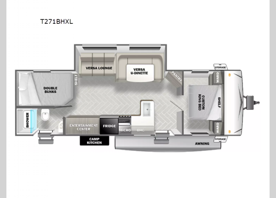 Floorplan - 2025 Wildwood X-Lite T271BHXL Travel Trailer