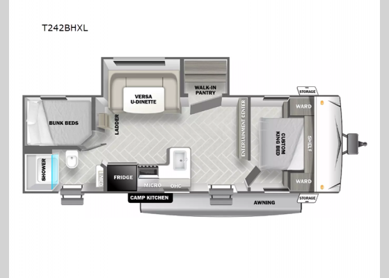 Floorplan - 2025 Wildwood X-Lite T242BHXL Travel Trailer