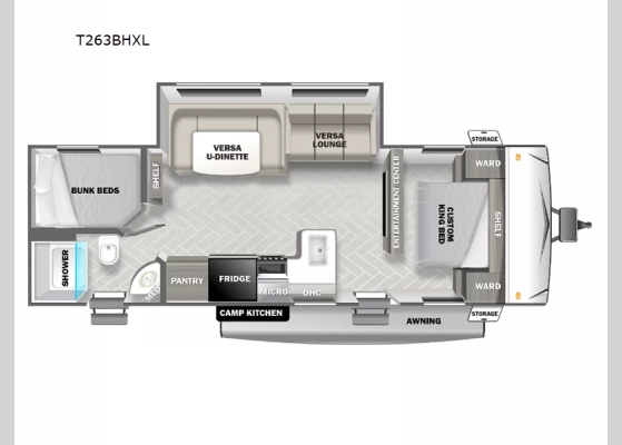 Floorplan - 2025 Wildwood X-Lite T263BHXL Travel Trailer