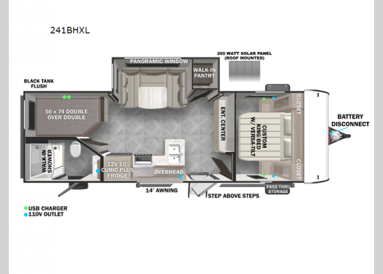 Floorplan - 2025 Wildwood X-Lite 241BHXL Travel Trailer