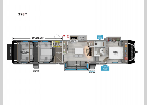 Floorplan - 2025 Momentum M-Class 398M Toy Hauler Fifth Wheel