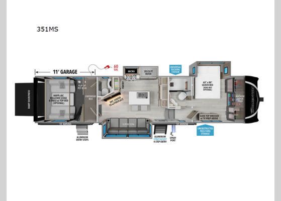 Floorplan - 2025 Momentum M-Class 351MS Toy Hauler Fifth Wheel