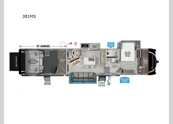 Floorplan - 2025 Momentum M-Class 381MS Toy Hauler Fifth Wheel