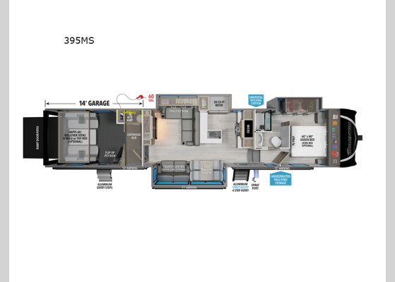 Floorplan - 2025 Momentum M-Class 395MS Toy Hauler Fifth Wheel