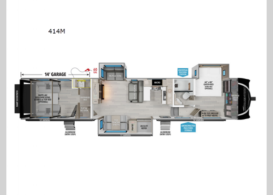 Floorplan - 2025 Momentum M-Class 414M Toy Hauler Fifth Wheel