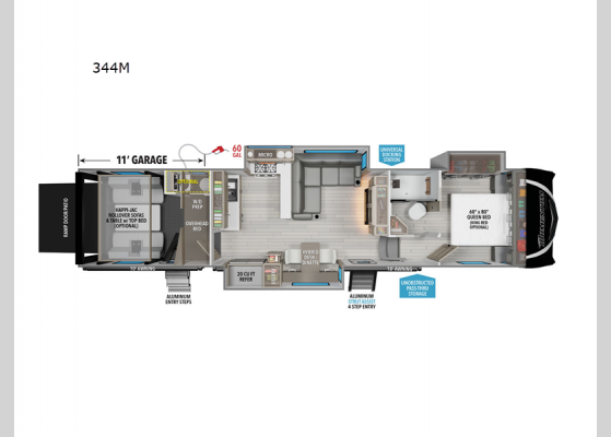 Floorplan - 2025 Momentum M-Class 344M Toy Hauler Fifth Wheel