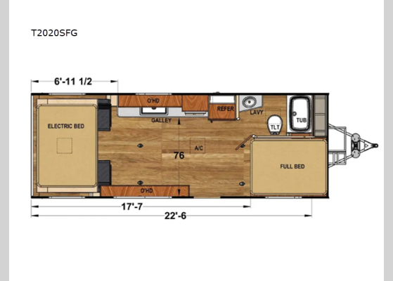 Floorplan - 2024 Iconic Pro Series T2020SFG Toy Hauler Travel Trailer